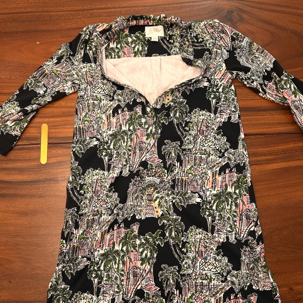 Lilly Pulitzer Black and Green Palm Print Dress